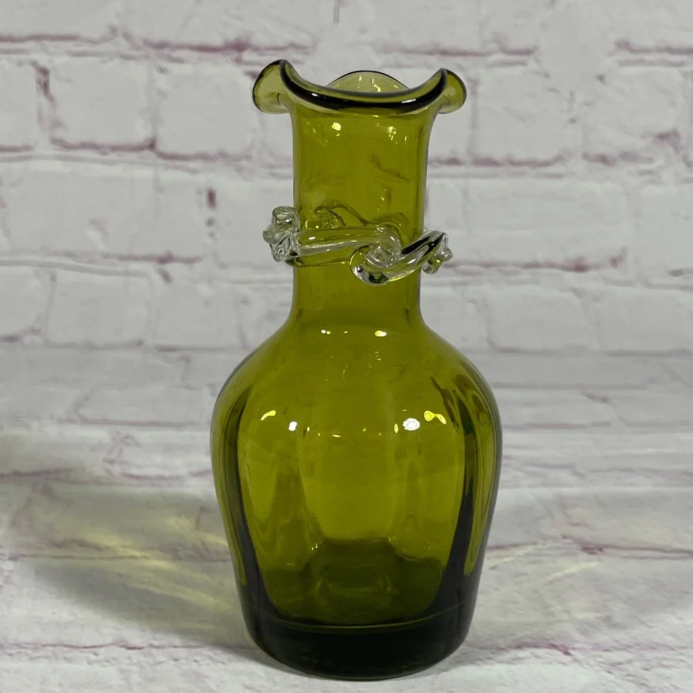 Vintage Pilgrim Hand Blown Green Glass Vase